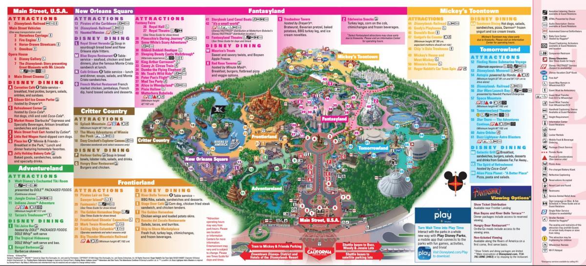 Mapa do parque da Disneylandia de Los Angeles