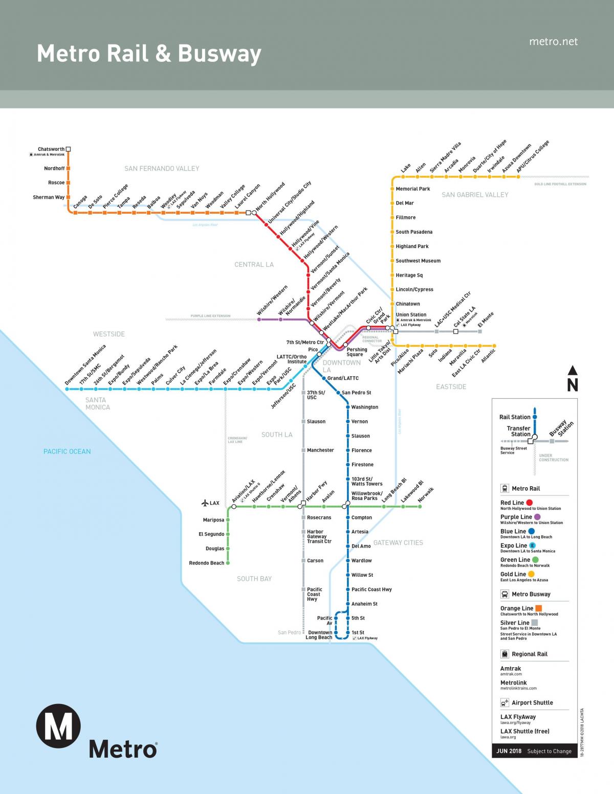 Mapa das estações do metrô de Los Angeles