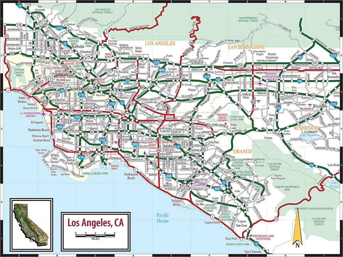 Mapa de estradas de Los Angeles