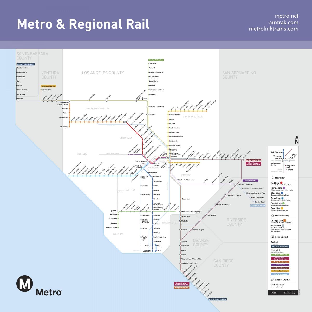 Mapa das estações ferroviárias de Los Angeles