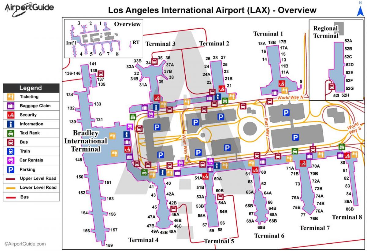 Mapa do terminal do aeroporto de Los Angeles